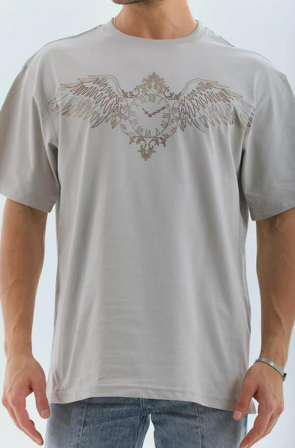 Unisex Oversize Taşlı Bisiklet Yaka T-Shirt