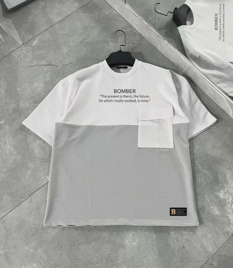 Unisex Torba Cep Detaylı  Parçalı T-Shirt