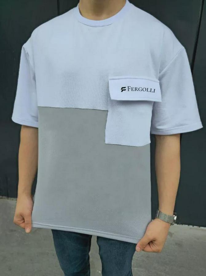 Unisex Torba Cep Detaylı  Parçalı T-Shirt