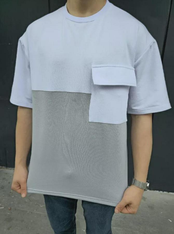 Unisex Torba Cep Detaylı Parçalı T-Shirt