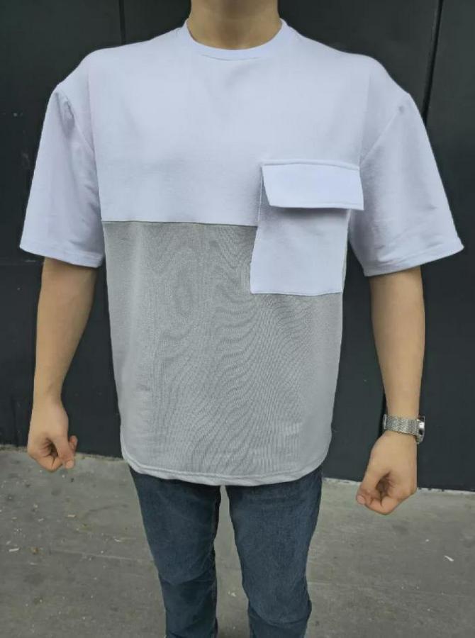 Unisex Torba Cep Detaylı Parçalı T-Shirt