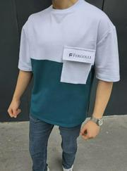 Unisex Torba Cep Detaylı  Parçalı T-Shirt