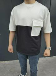Unisex Torba Cep Detaylı Parçalı T-Shirt