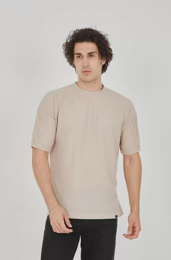 Unisex Waffle Kumaş Rahat Kol T-Shirt