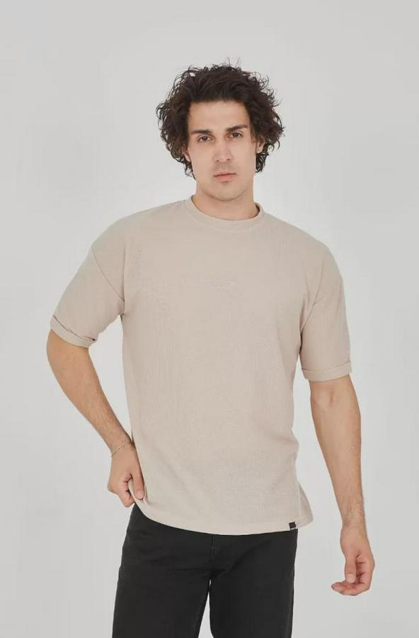 Unisex Waffle Kumaş Rahat Kol T-Shirt