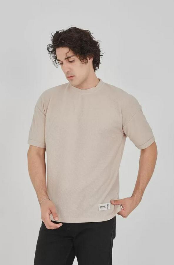 Unisex Waffle Kumaş Rahat Kol T-Shirt