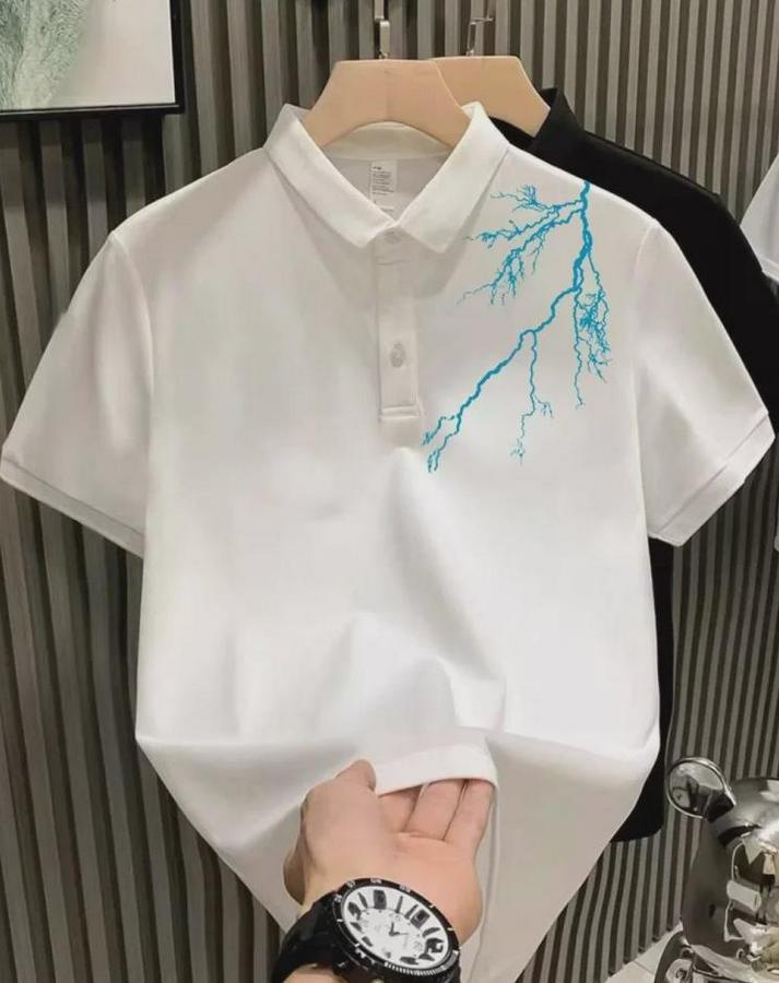 Unisex Yakası Düğmeli Oversize Baskılı T-Shirt