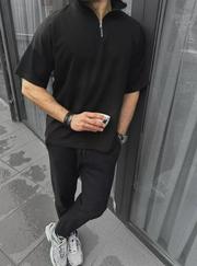 Unisex Yarım Fermuarlı Basic T-Shirt
