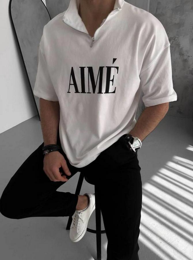 Unisex Yarım Fermuarlı Baskılı T-Shirt