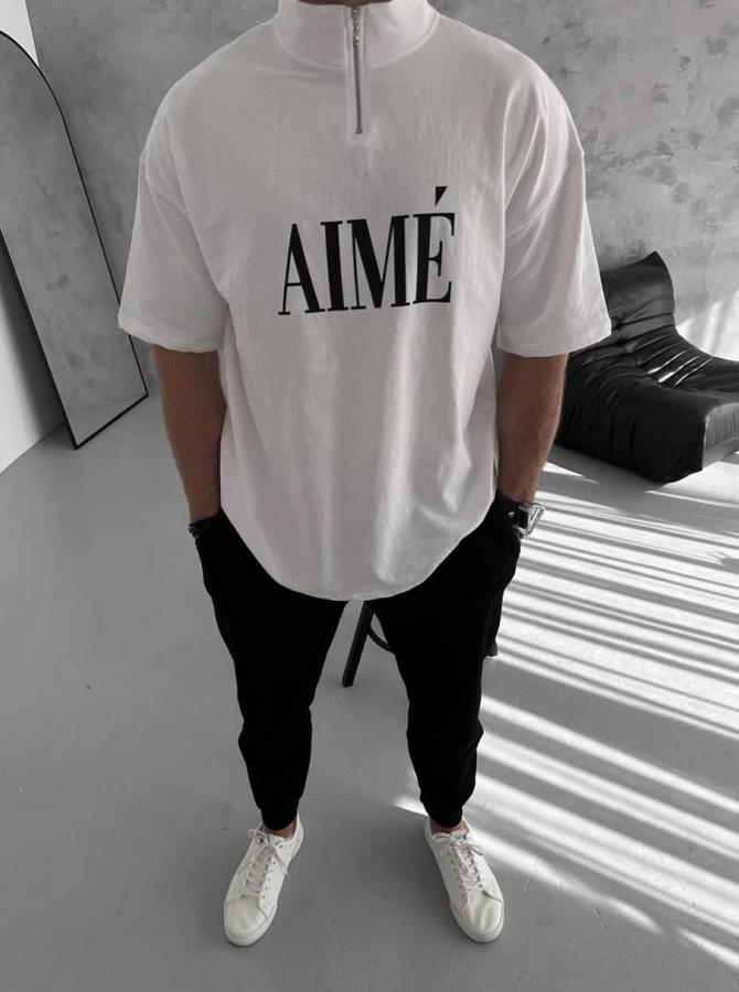 Unisex Yarım Fermuarlı Baskılı T-Shirt