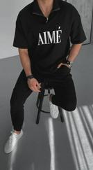 Unisex Yarım Fermuarlı Baskılı T-Shirt