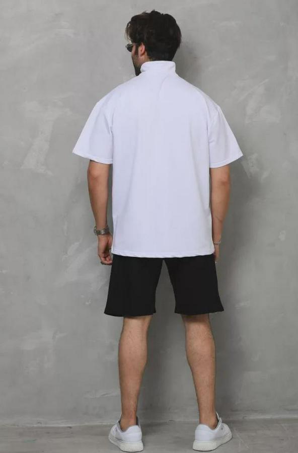 Unisex Yarım Fermuarlı Düz Oversize T-Shirt