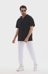 Unisex Yarım Fermuarlı Düz Oversize T-Shirt
