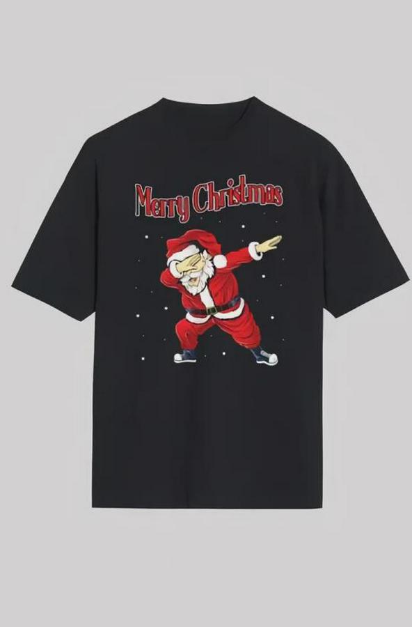 Yılbaşı Merry Christmas Noel Baba Baskılı Oversize Bisiklet Yaka T-Shirt