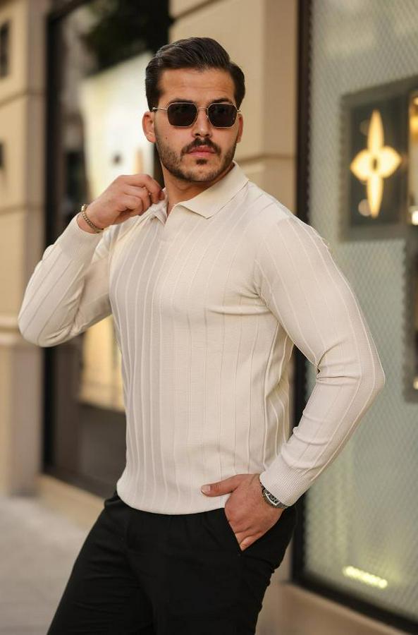 Çizgi Kabartmalı Uzun Kollu Triko