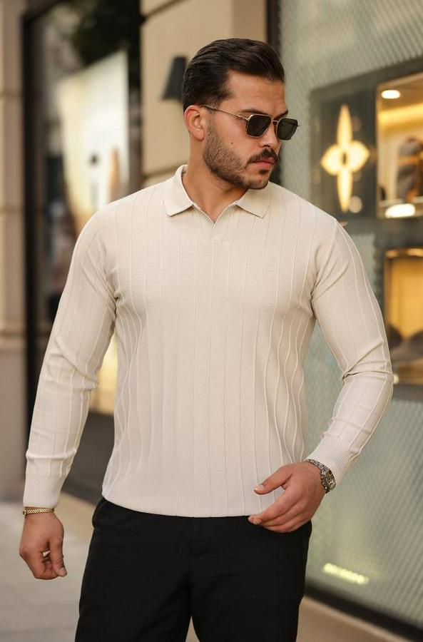 Çizgi Kabartmalı Uzun Kollu Triko