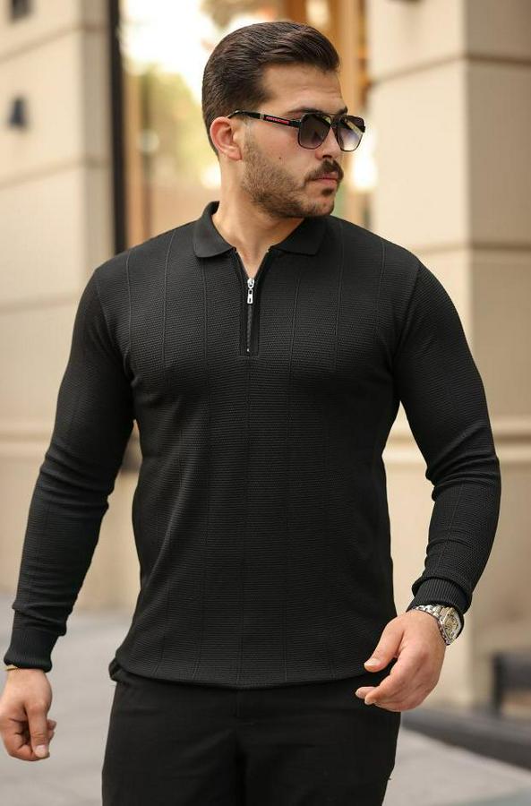 Pirinç Desenli Uzun Kollu Yakalı Triko