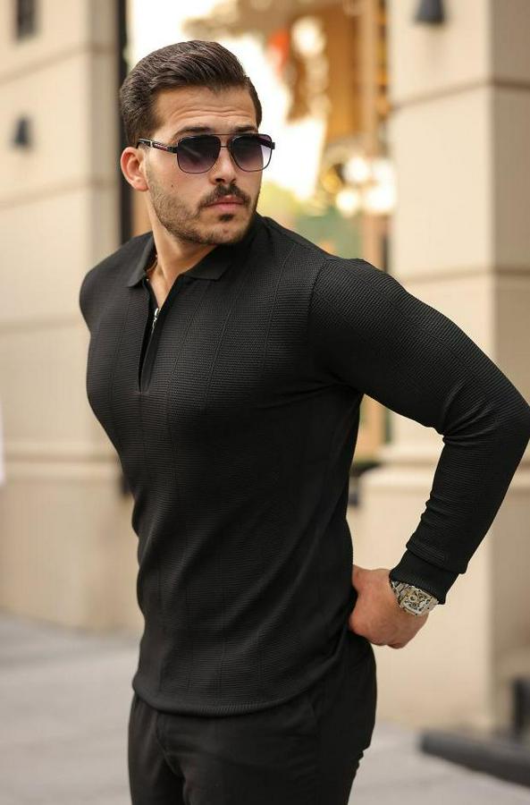 Pirinç Desenli Uzun Kollu Yakalı Triko