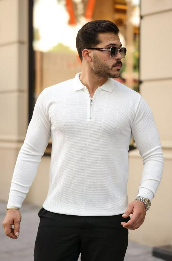 Pirinç Desenli Uzun Kollu Yakalı Triko