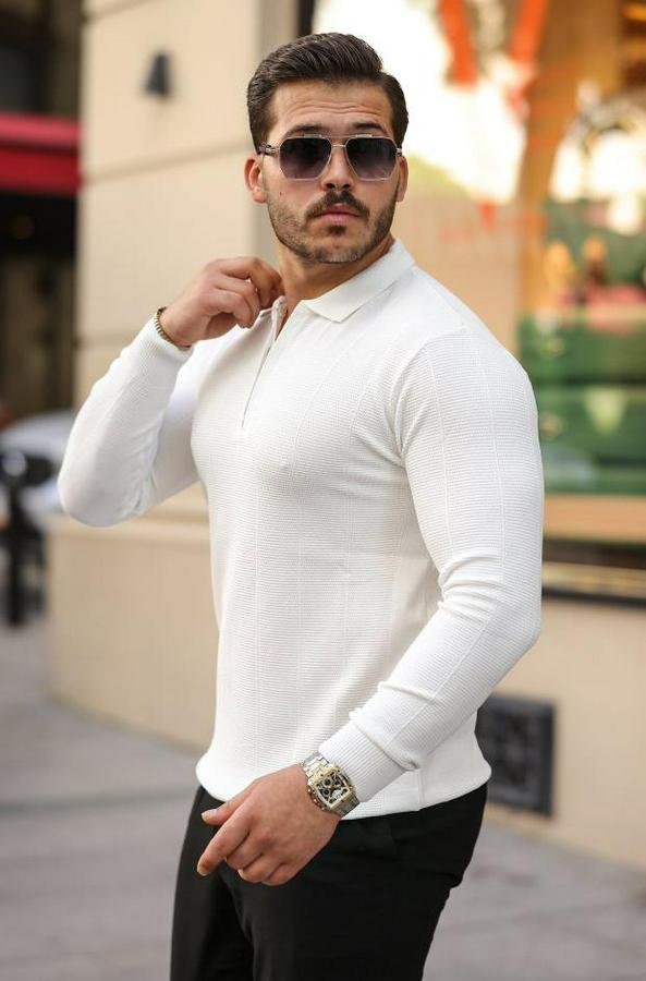 Pirinç Desenli Uzun Kollu Yakalı Triko