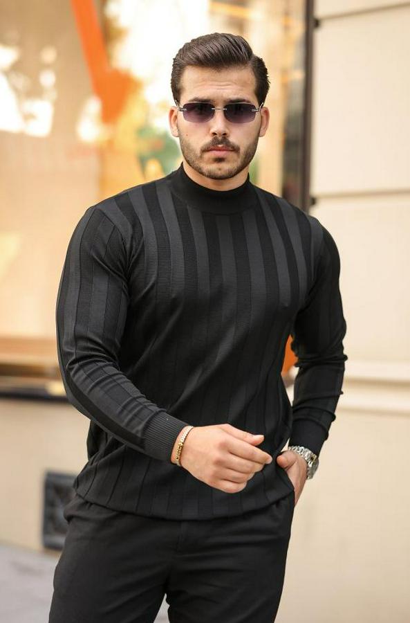 Yarım Balıkçı Yaka Kabartma Desenli Triko