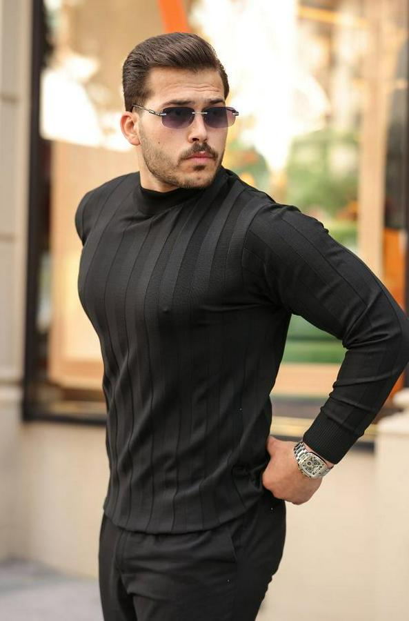 Yarım Balıkçı Yaka Kabartma Desenli Triko