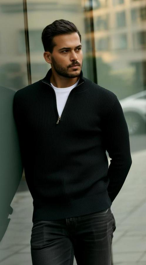 Balıkçı Zip Yaka Uzun Kollu Triko