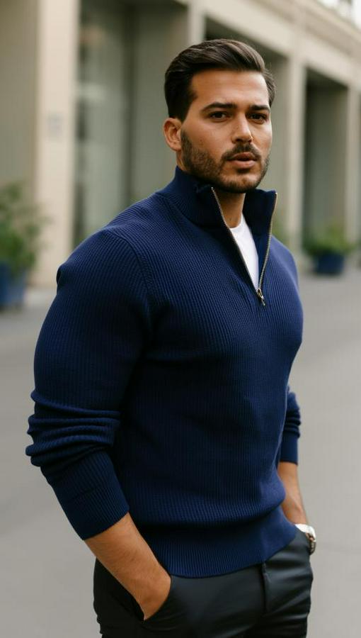 Balıkçı Zip Yaka Uzun Kollu Triko