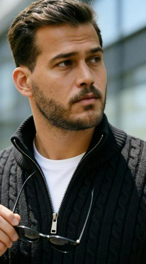 Örgü Desen Zip Yaka Triko