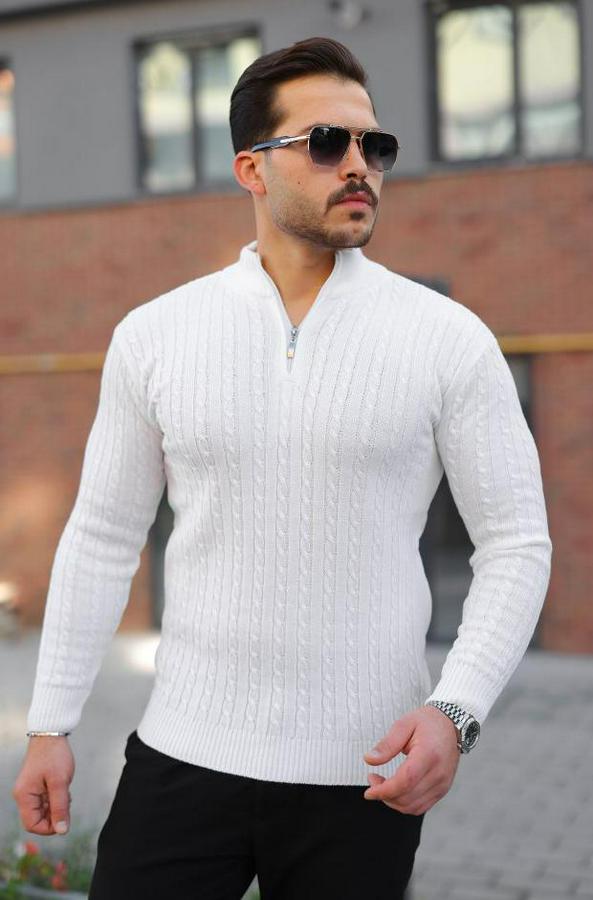 Örgü Desen Zip Yaka Triko