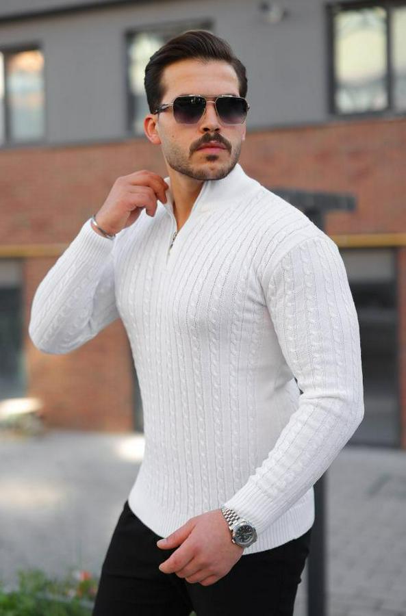 Örgü Desen Zip Yaka Triko