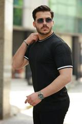 Bisiklet Yaka Çizgi Desenli Ribanalı Kısa Kollu Tshirt