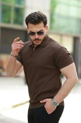 Fermuarlı Yakalı Kısa Kollu Tshirt