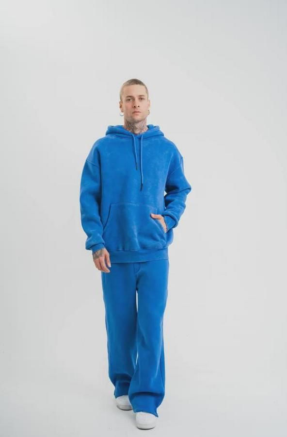 Unisex Uzun Kol Kapşonlu Yıkamalı Eşofman Takım