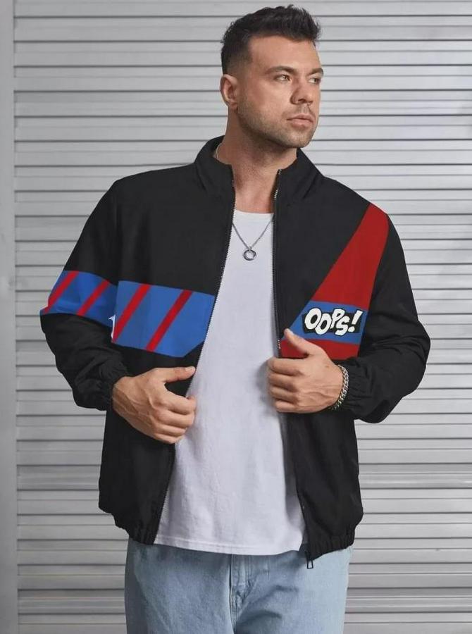 Unisex Uzun Koll Fermuarlı Baskılı Rüzgarlik