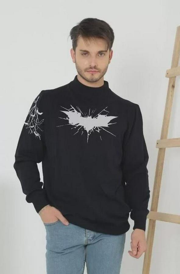 Unisex Yarım Boğazlı Baskılı Dokuma Triko