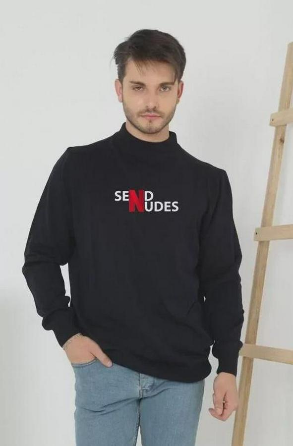 Unisex Yarım Boğazlı Baskılı Dokuma Triko