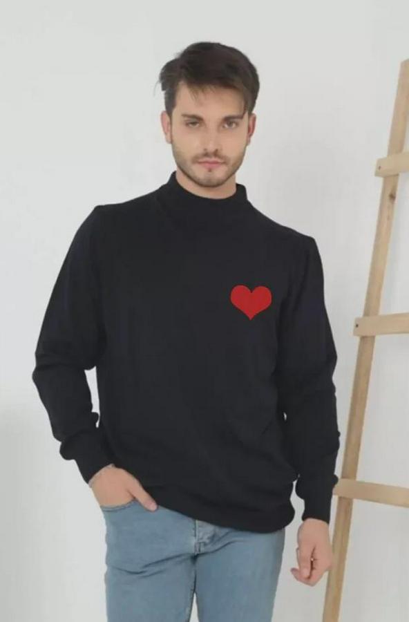 Unisex Yarım Boğazlı Baskılı Dokuma Triko