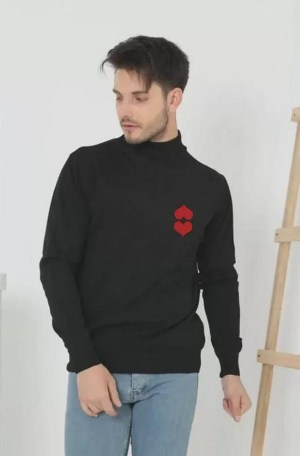 Unisex Yarım Boğazlı Baskılı Dokuma Triko