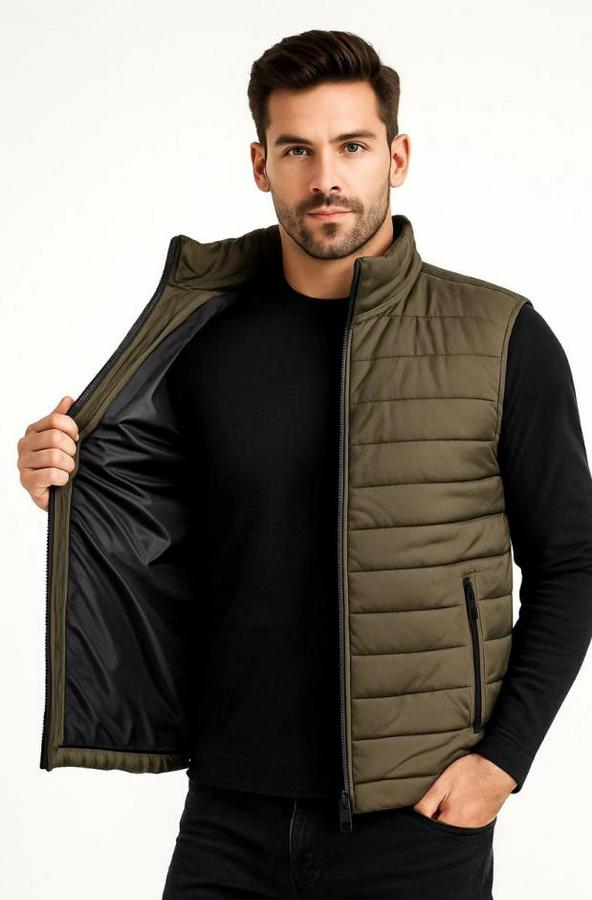 Şişme Fermuarlı Yelek Su Itici Kapitone Astarlı Kumaş Cepli Hafif Kışlık Spor Rahat Kalıp