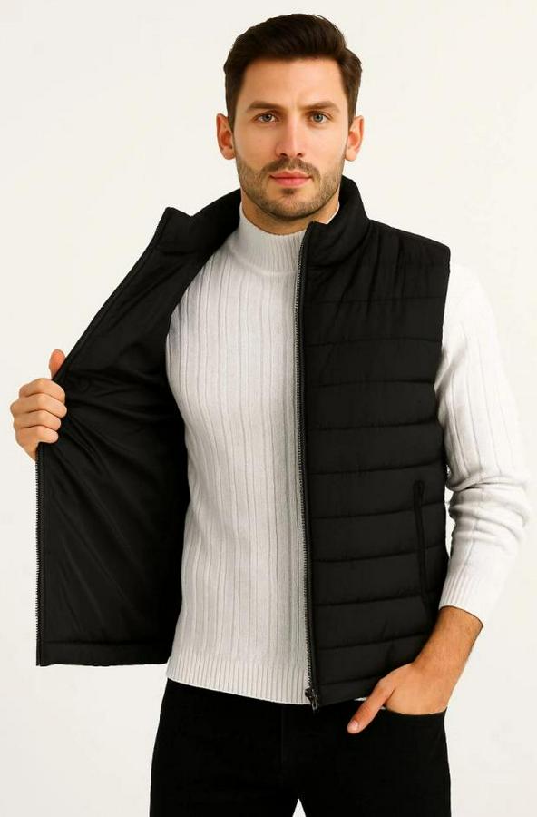 Şişme Fermuarlı Yelek Su Itici Kapitone Astarlı Kumaş Cepli Hafif Kışlık Spor Rahat Kalıp