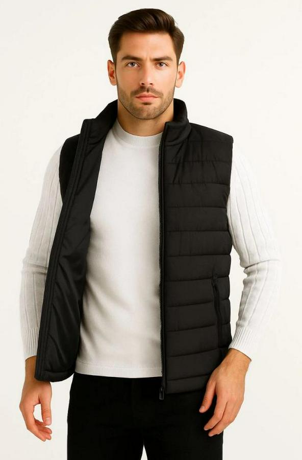 Şişme Fermuarlı Yelek Su Itici Kapitone Astarlı Kumaş Cepli Hafif Kışlık Spor Rahat Kalıp