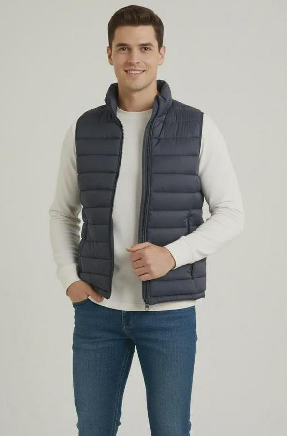 Şişme Fermuarlı Yelek Su Itici Kapitone Astarlı Kumaş Cepli Hafif Kışlık Spor Rahat Kalıp