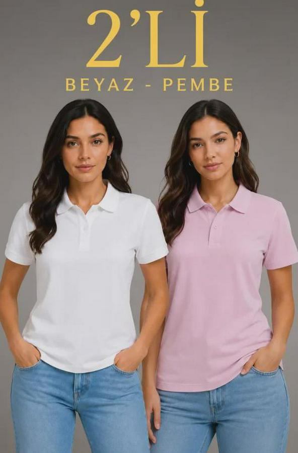 Li Polo Yaka Pike Kumaş Düğmeli Basic Tişört Günlük Rahat Kesim