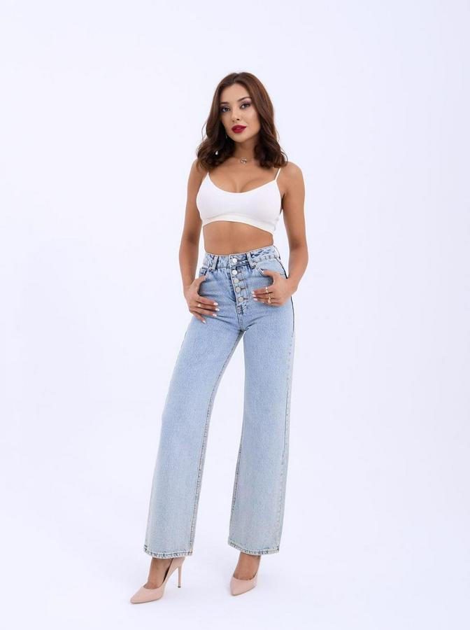 Denim Buttoned Wide Keg-Açik Mavi