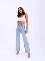 Denim Buttoned Wide Keg-Açik Mavi