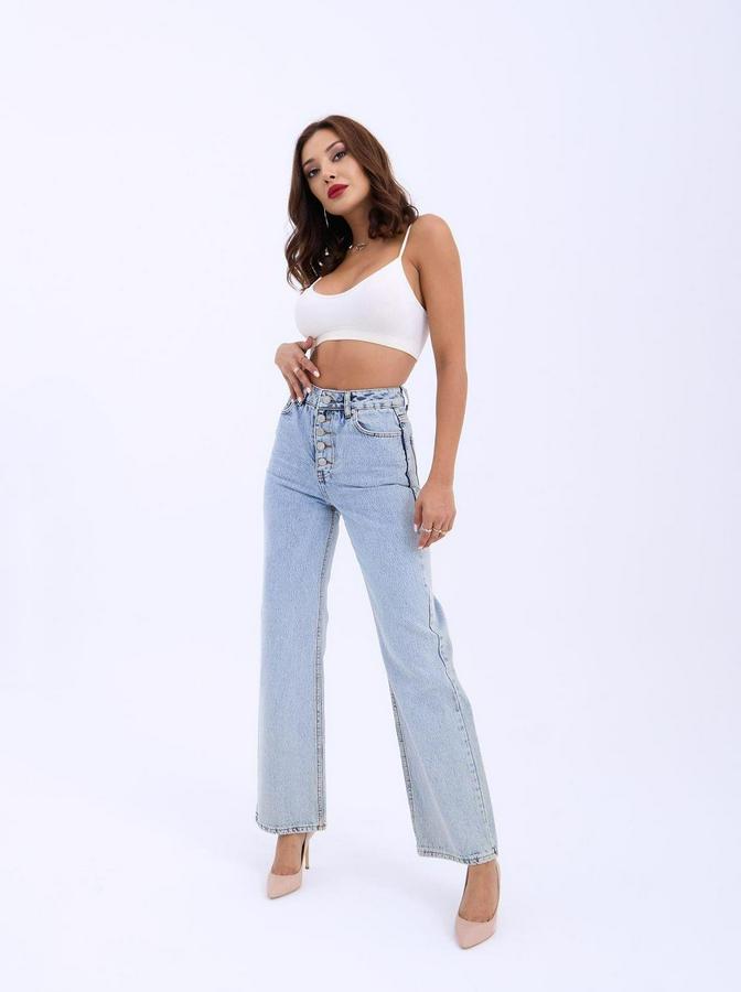 Denim Buttoned Wide Keg-Açik Mavi
