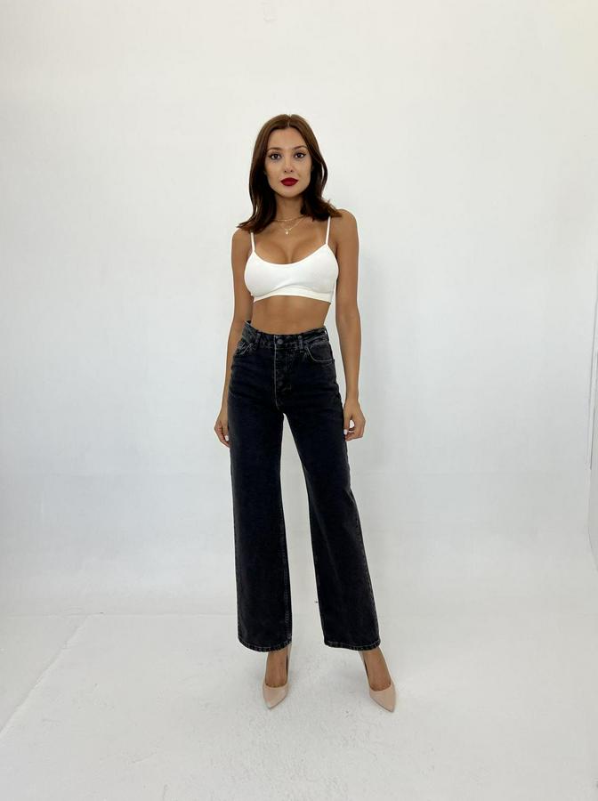 Denim Buttoned Wide Keg-Füme