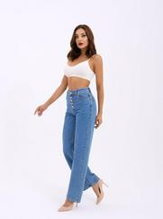 Denim Buttoned Wide Keg-Mavi
