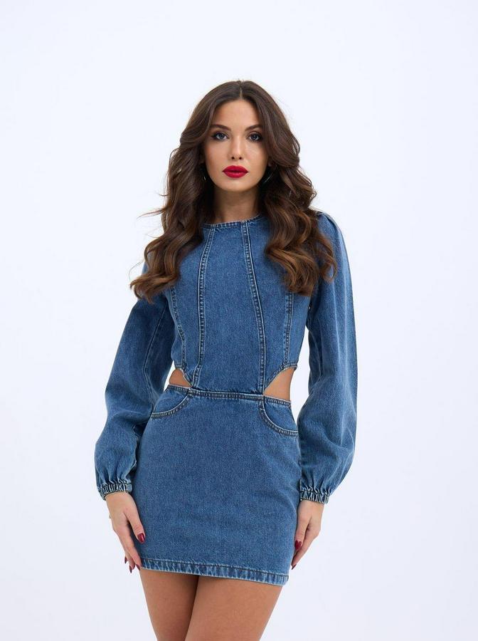 Windowed Denim Dress-Mavi